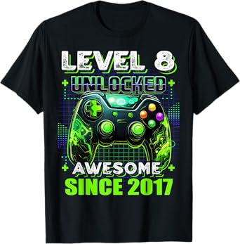 8th Birthday Boy Level 8 Gamer 8 Year Video Game Party T-Shirt