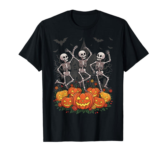 Dancing Skeletons Vintage Floral Skeleton Flower Halloween T-Shirt