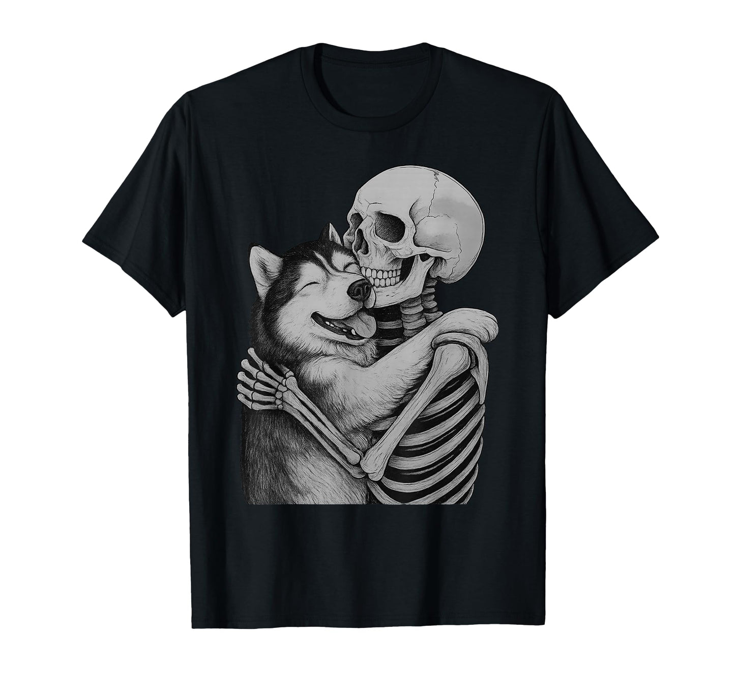 Husky Skeleton Hug Halloween Dog Lover T-Shirt