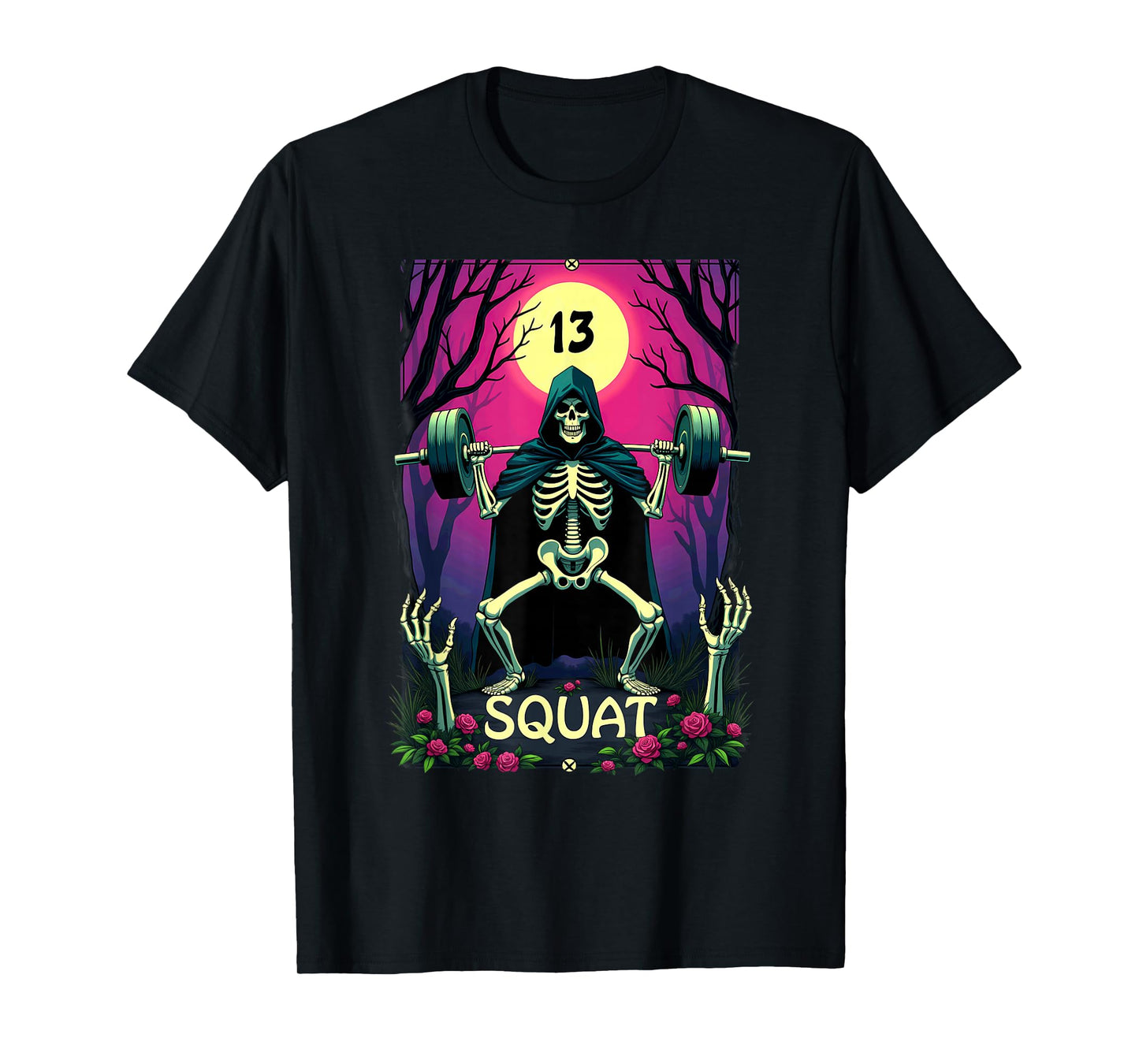 Gothic Tarot Card Skeleton Squat Weightlifting T-Shirt