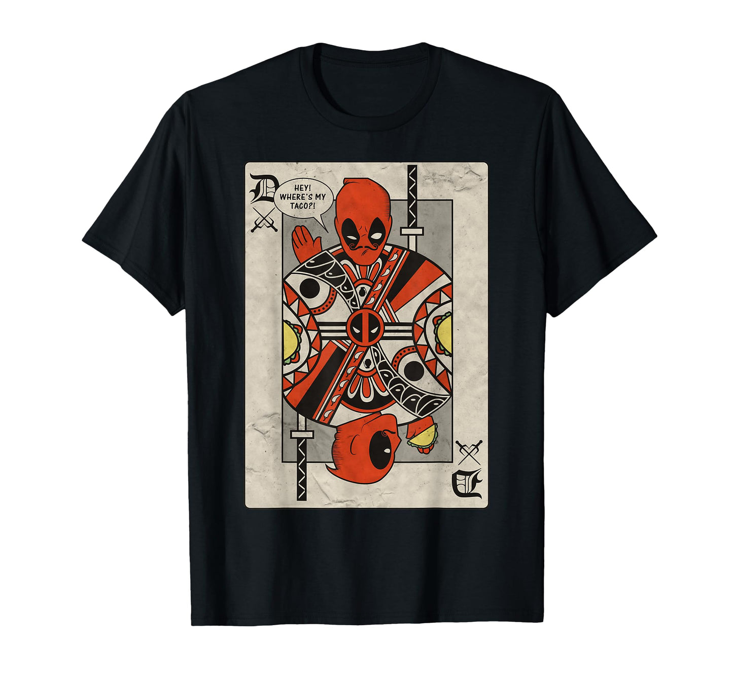 Marvel Deadpool Playing Card Taco Fight Graphic T-Shirt T-Shirt