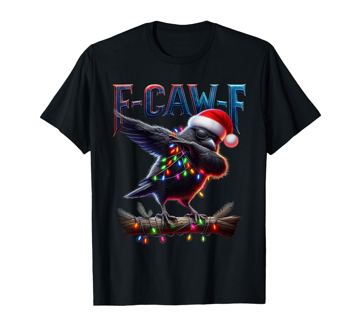Santa Vintage Christmas Horror Funny Black Crow F-Caw-F T-Shirt