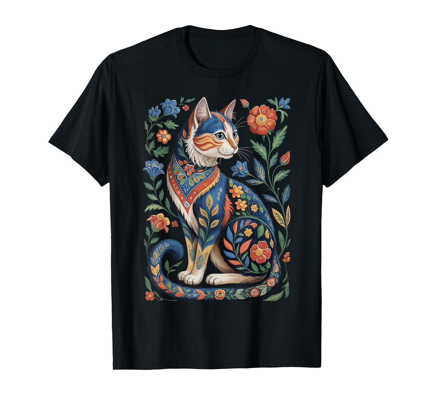 Cute Cat Lover Vintage Flowers Art Pattern Aesthetic T-Shirt
