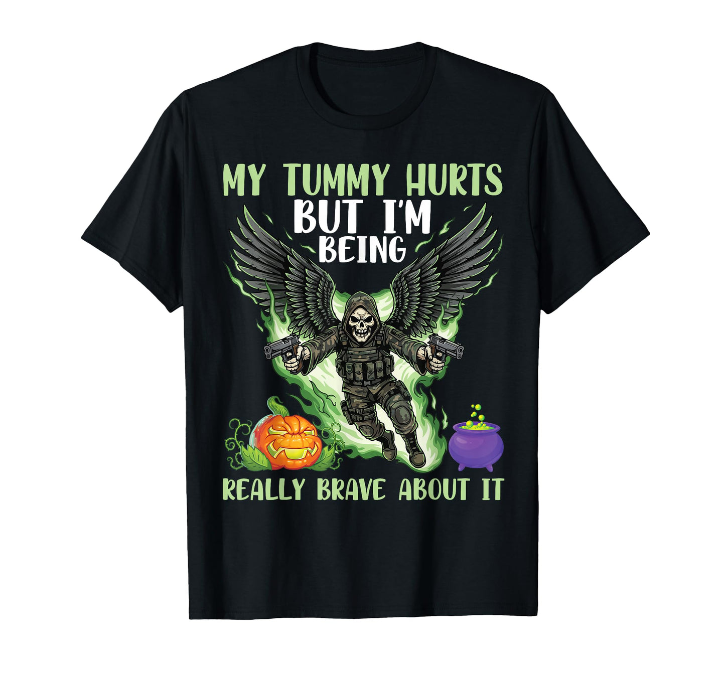 My Tummy Hurts But I’m Brave Skeleton Angel Wings Pumpkin T-Shirt