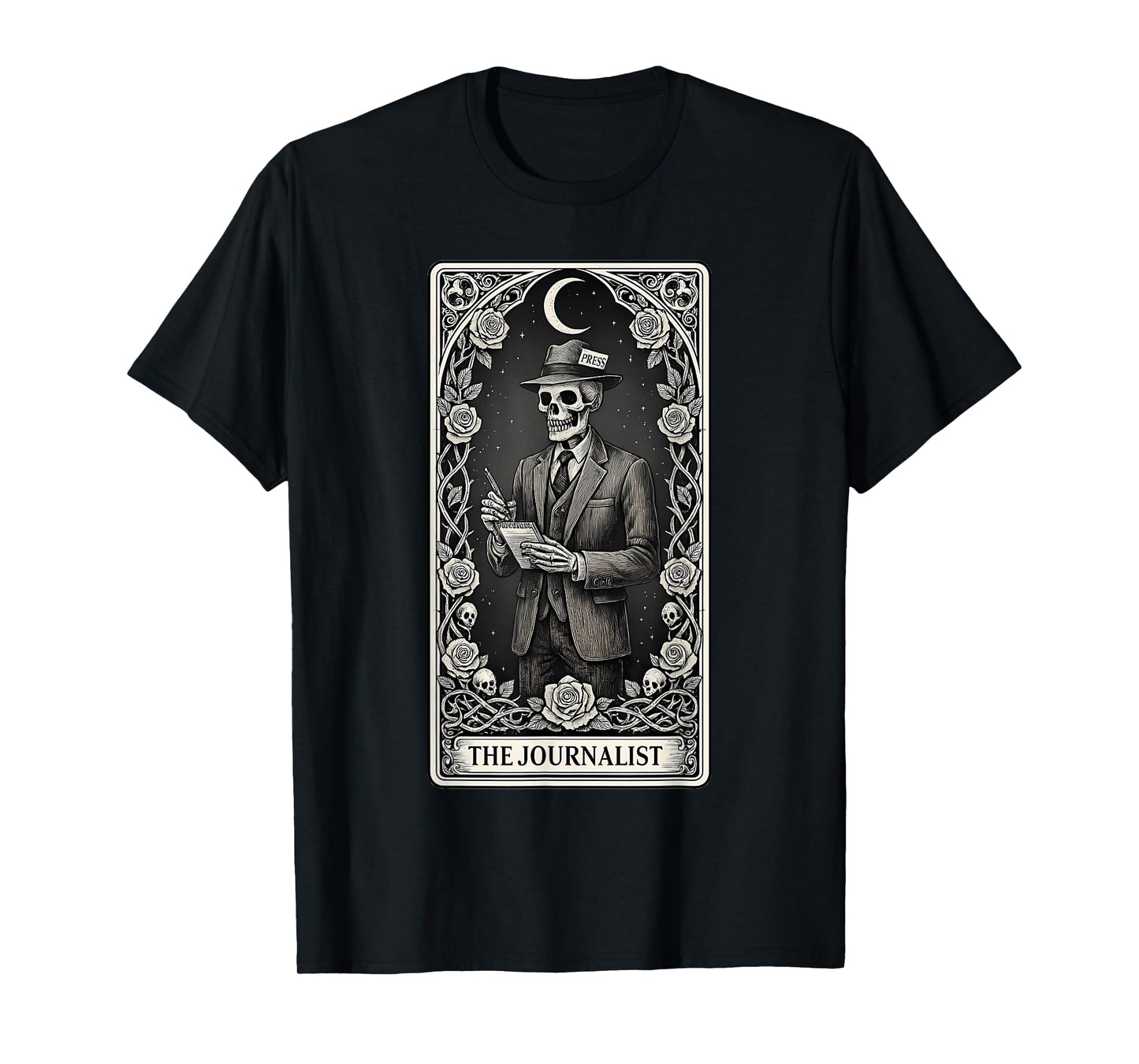 The Journalist Skeleton Tarot Card T-Shirt