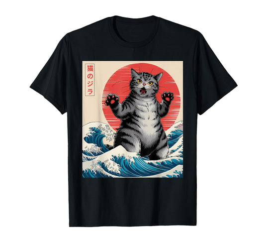 Catzilla Cat Japanese Art Funny Cat Gifts For Men Women Kid T-Shirt