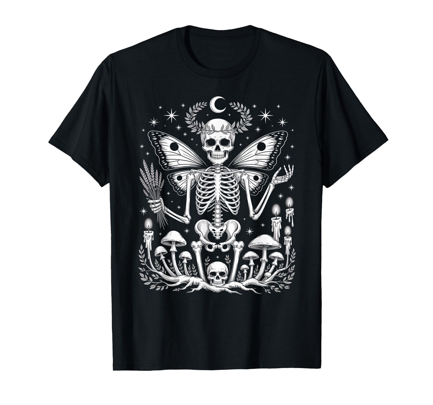 Skeleton Fairy Witchy Occult Moon Phases Mushrooms T-Shirt