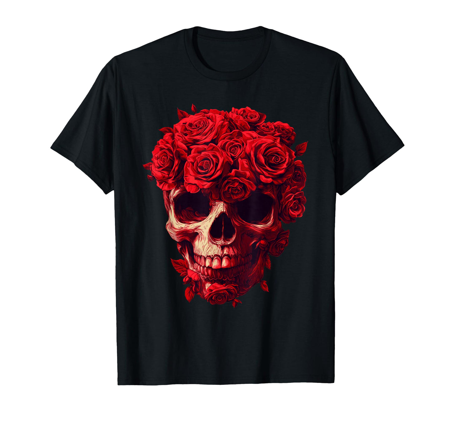 Roses Skeleton Skull Flower Nature Gardening T-Shirt