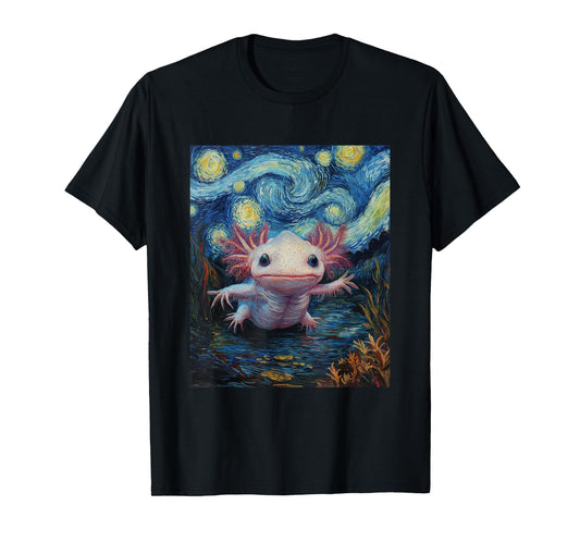 Axolotl Kawaii - Van Gogh Style - Starry Night Graphic T-Shirt