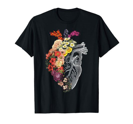 Anatomical Heart And Flowers Funny Nurse Gift For Graduation T-Shirt