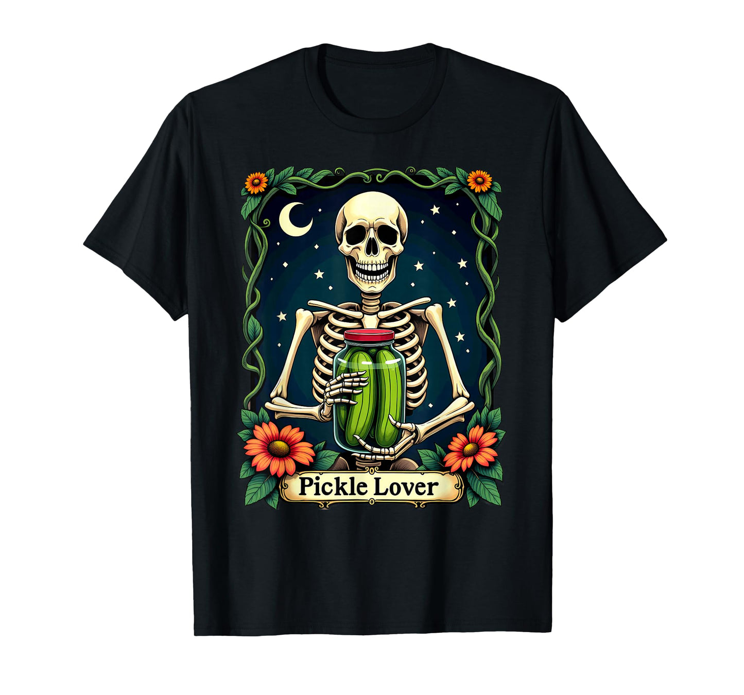 Gothic Tarot Card The Pickle Lover Skeleton Halloween T-Shirt