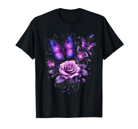 Beautiful Butterfly Purple Rose Butterfly Lovers Gifts Women T-Shirt