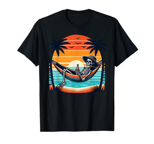 Tropical Beach Vacation Skeleton Summer Drinking Skeleton T-Shirt for Men Women