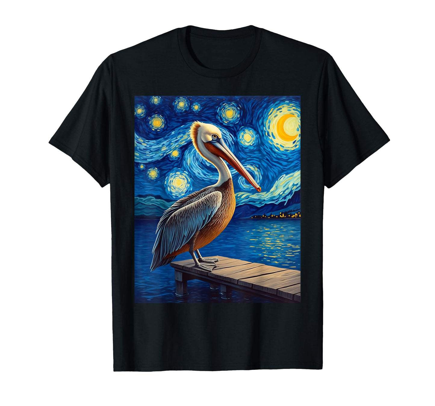 Van Gogh's Starry Night Brown Pelican Bay Bomber Animal T-Shirt