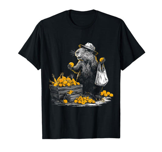 Beaver Holds Vegetables Drawing Art Animal Graphic Beaver T-Shirt