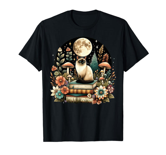 Cute Mushroom Cottagecore Aesthetic Siamese cat T-Shirt
