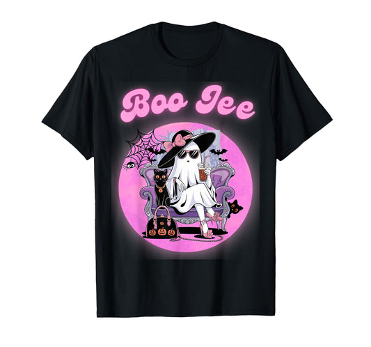 Cute Boujee Boo JEE Spooky Pink Ghost Black Cats Halloween T-Shirt