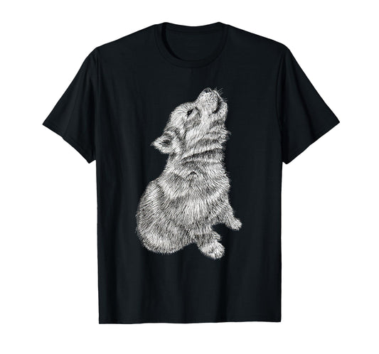 Cute Baby Howling Wolf Cub Sketch T-Shirt