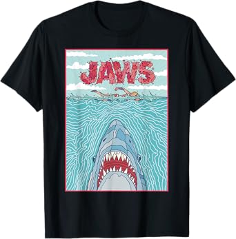 Jaws 50th Anniversary Poster Wavy Terror Front & Back T-Shirt