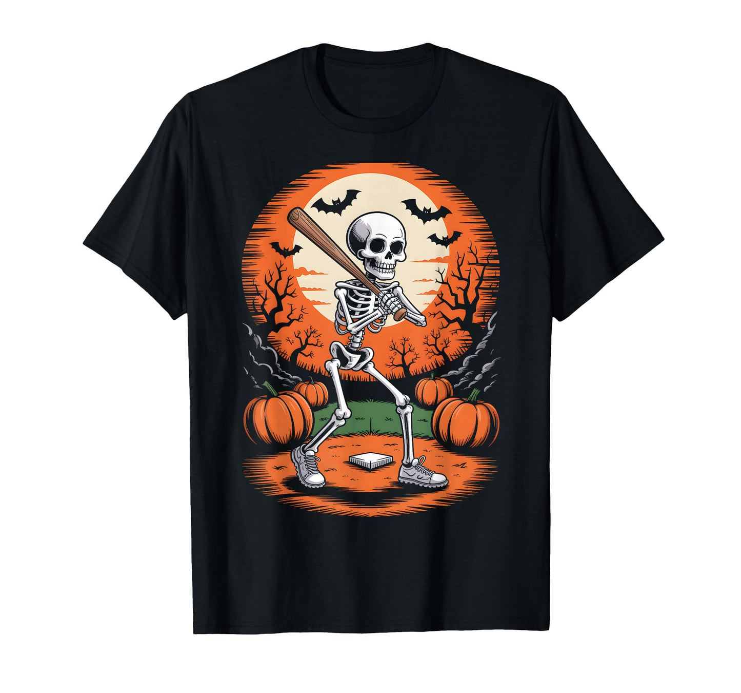 Halloween Skeleton Baseball Player Costume Men Boys Kids T-Shirt