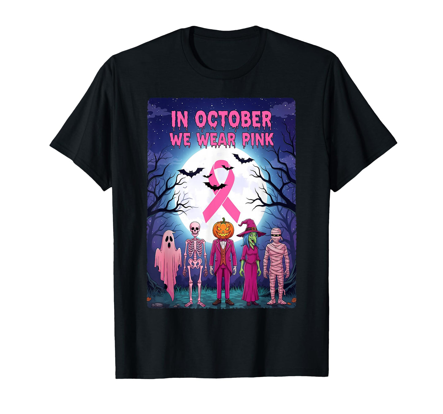 Halloween in October We Wear Pink Breast Cancer Awareness T-Shirt