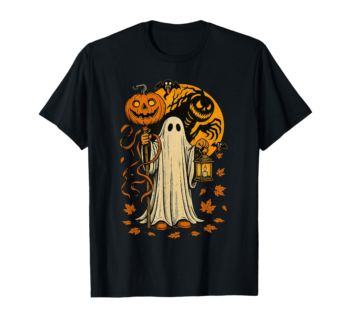 Halloween Pumpkin Ghost Autumn Leaves Graphic Art T-Shirt