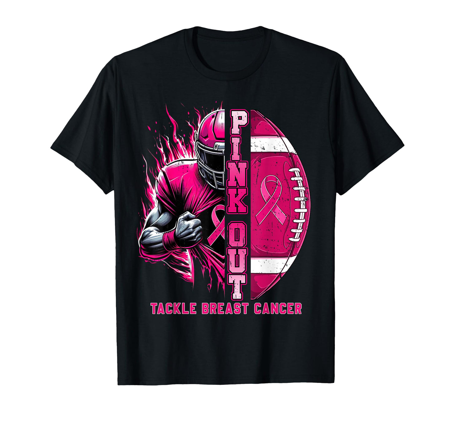 Pink Out Tackle Breast Cancer Awareness Football Men Boys T-Shirt
