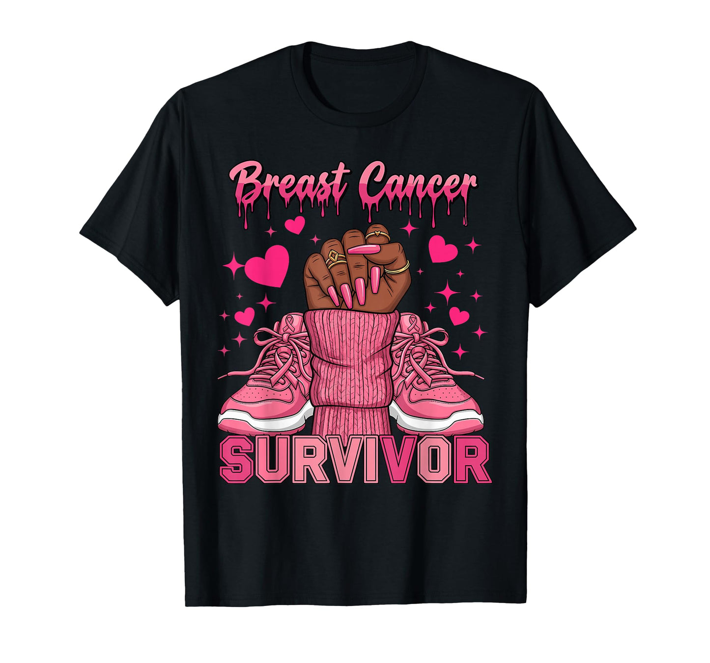 Afro Queen Black Women Breast Cancer Survivor Pink Ribbon T-Shirt