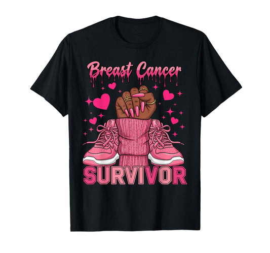 Afro Queen Black Women Breast Cancer Survivor Pink Ribbon T-Shirt