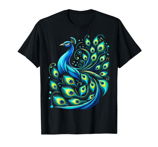 Beautiful Blue Peacock Teal Feathers Bird T-Shirt