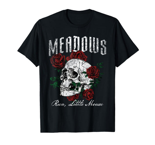 Retro Meadows Run Little Mouse Funny Skeleton Rose Bookish T-Shirt