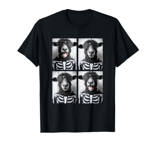 Cute Sheep with Sunglasses Skeleton Costume Funny Halloween T-Shirt