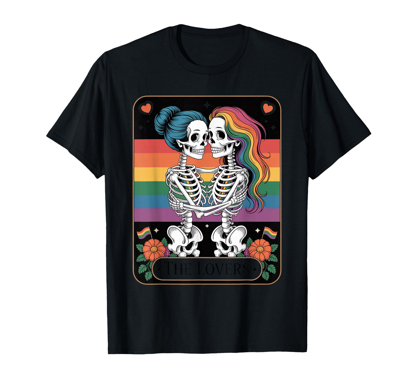 Tarot Card The Lovers Rainbows Kissing Lesbian Skeletons T-Shirt