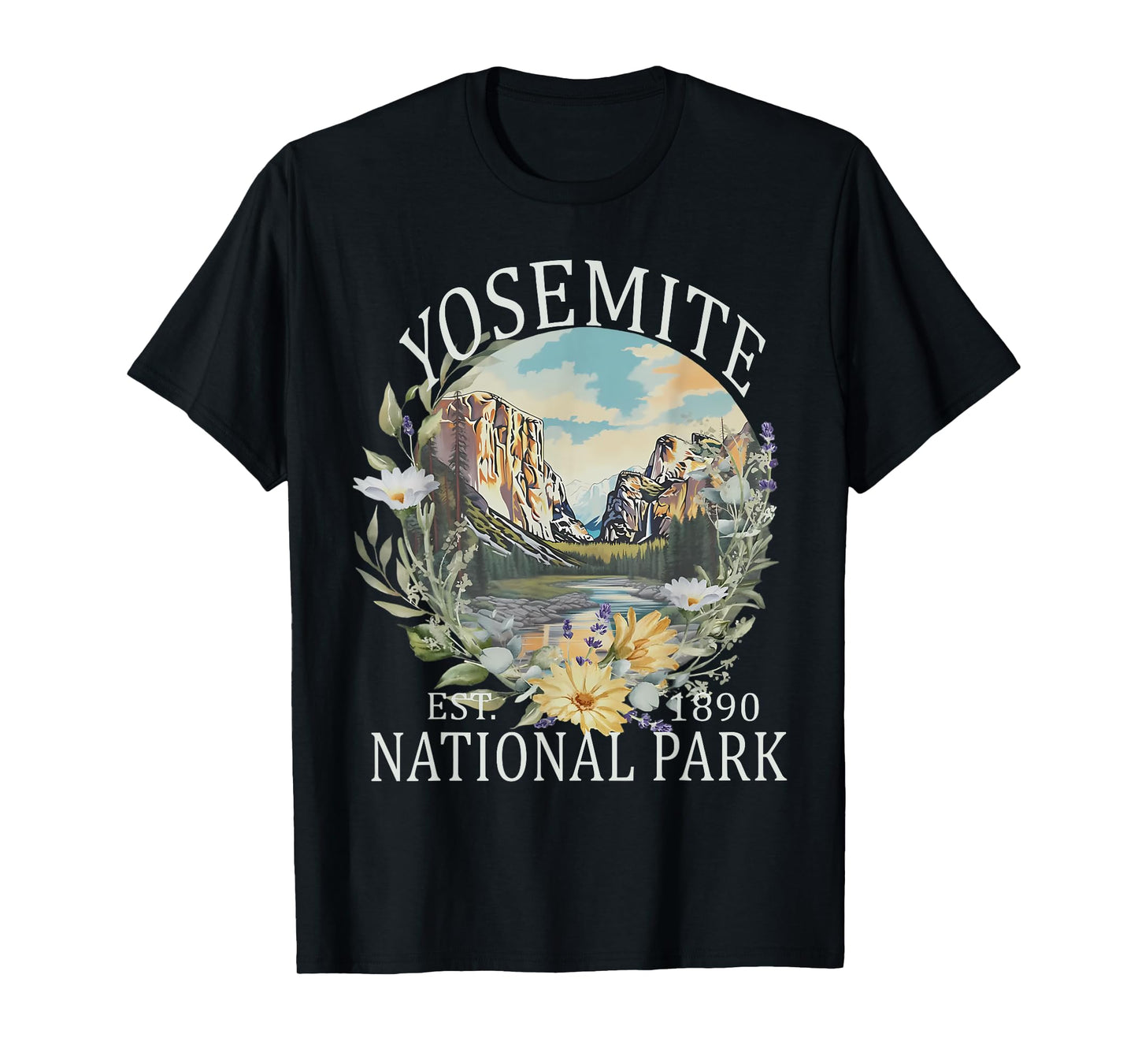 Floral Yosemite National Park USA Vintage Hiking T-Shirt