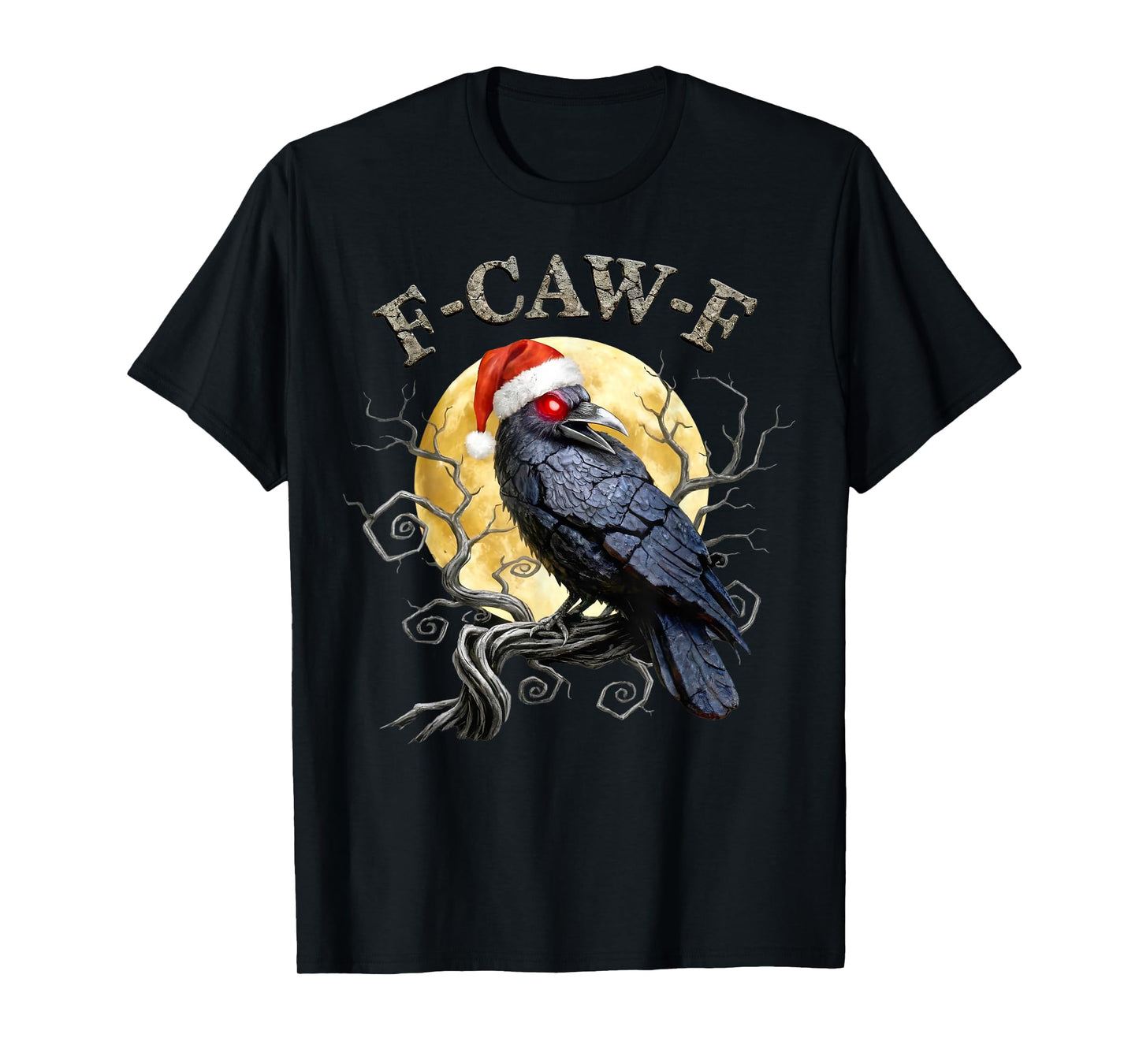Funny Crow F-CAW-F Black Bird, Gothic Christmas Santa Hat T-Shirt
