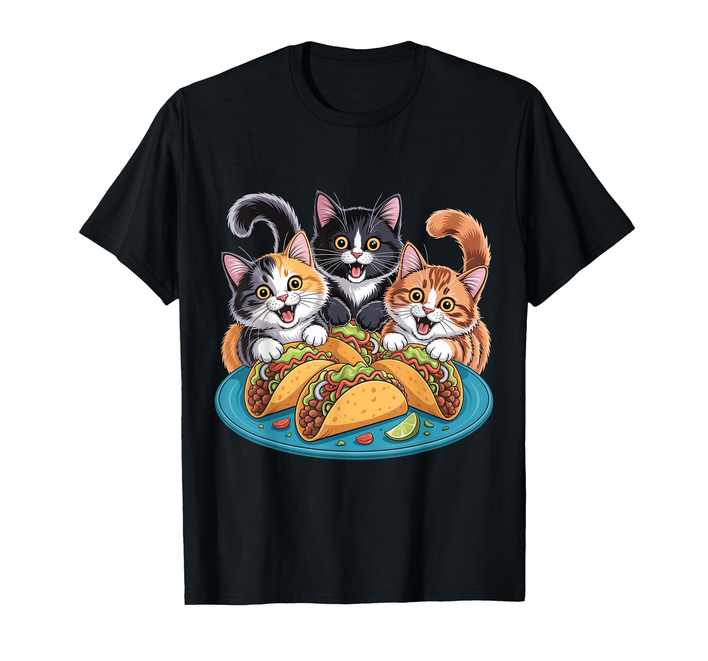 Funny Taco Cats Cartoon Kittens Devouring Mexican Food T-Shirt