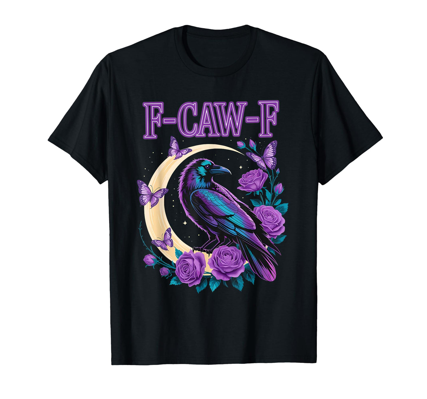 Pastel Gothic Raven Purple Roses Moon F-CAW-F Halloween T-Shirt