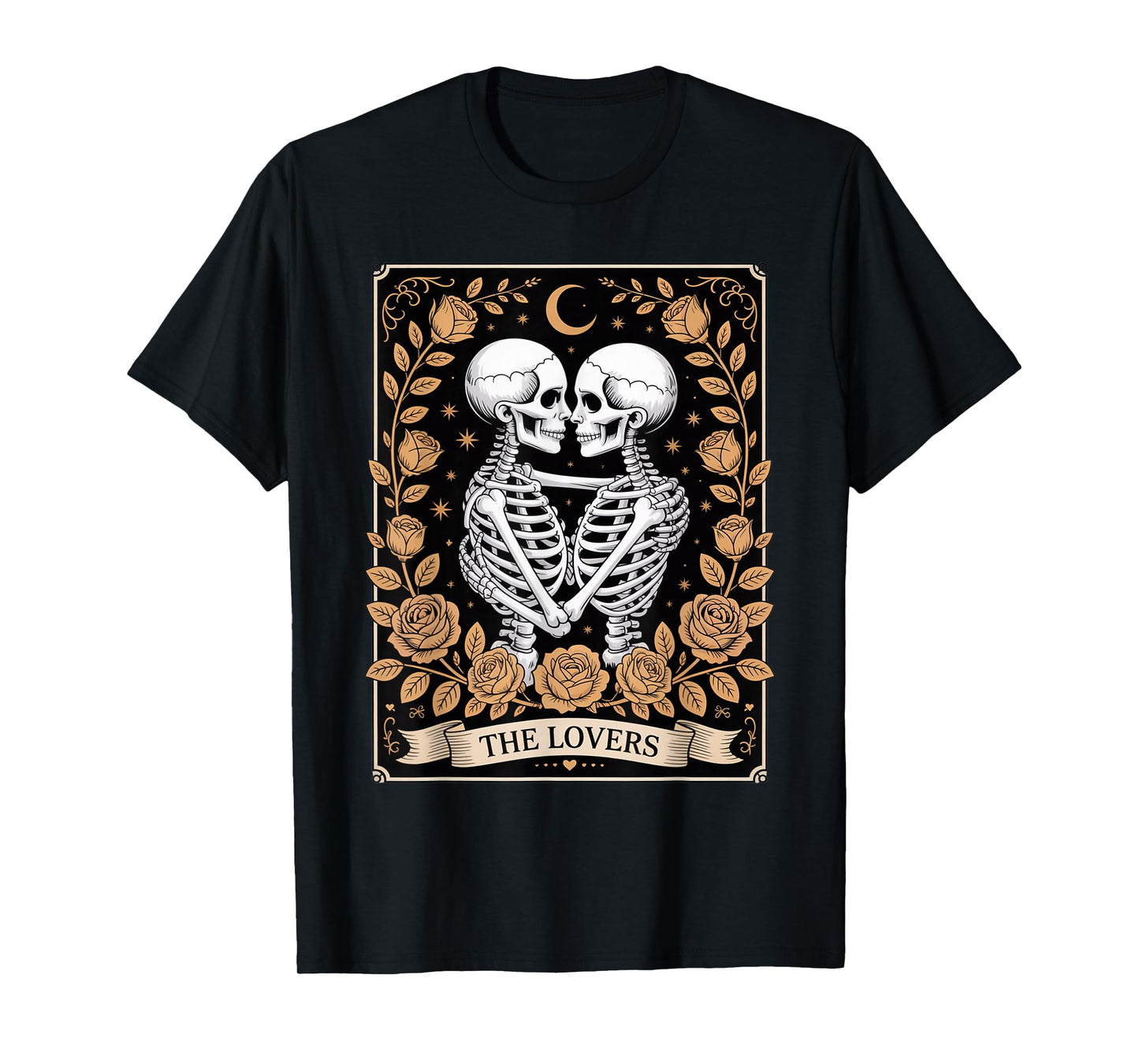 Tarot Card The Lovers Skeleton Goth Halloween Witch Vintage T-Shirt