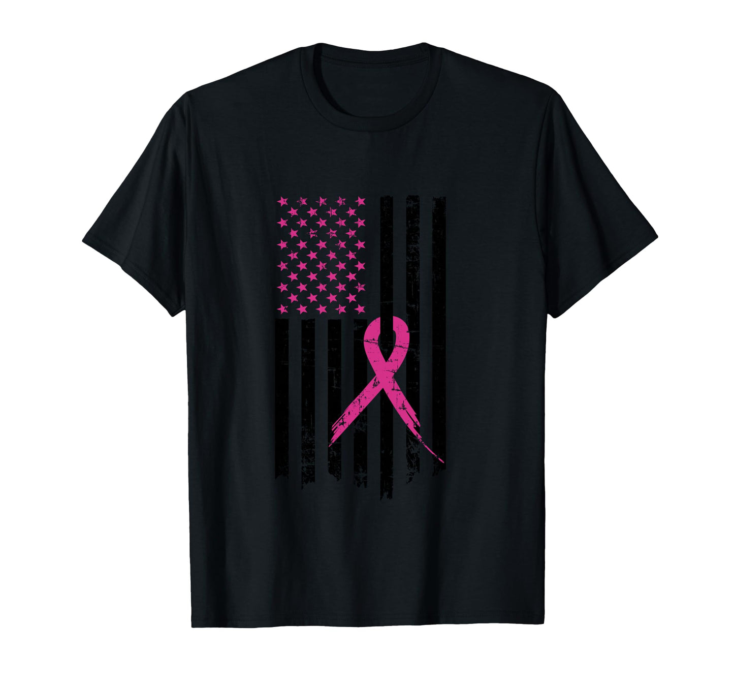 Breast Cancer Awareness Pink Ribbon American Flag Long Sleeve T-Shirt