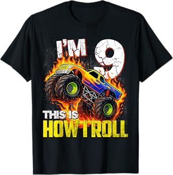 Im 9 This Is How I Roll 9th Monster Truck Birthday Boy Group T-Shirt