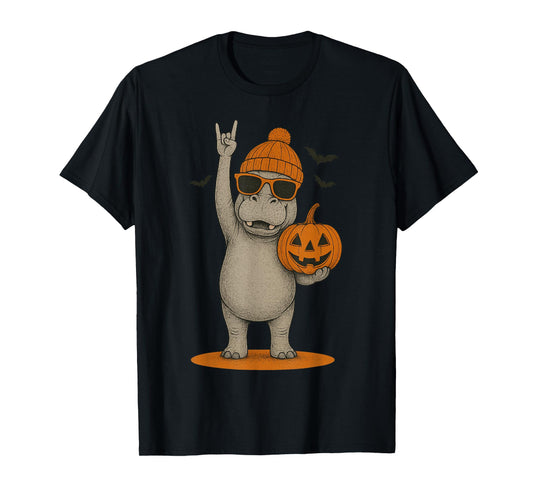 Cute Hippo Men Women Kids Halloween Pumpkin Funny Hippo T-Shirt