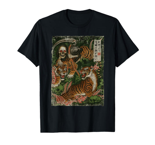 Death God and Tiger Japanese Dark Art T-Shirt