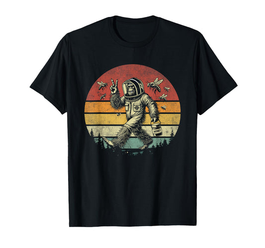Bigfoot Beekeeper Funny Retro Honey Sasquatch Beekeeping T-Shirt