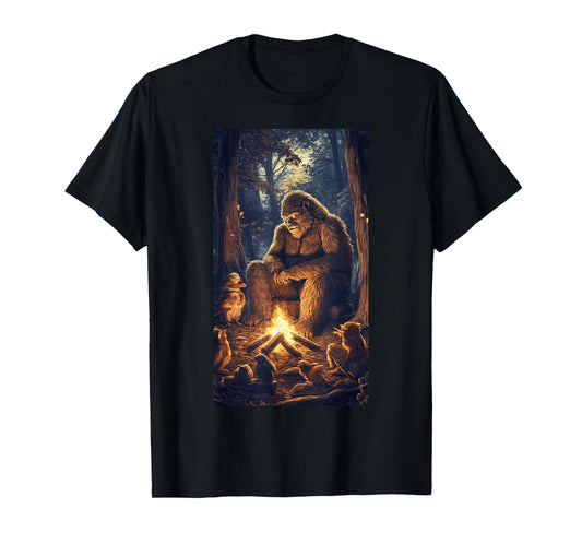Bigfoot Campfire Woodland Sasquatch Wildlife art T-Shirt