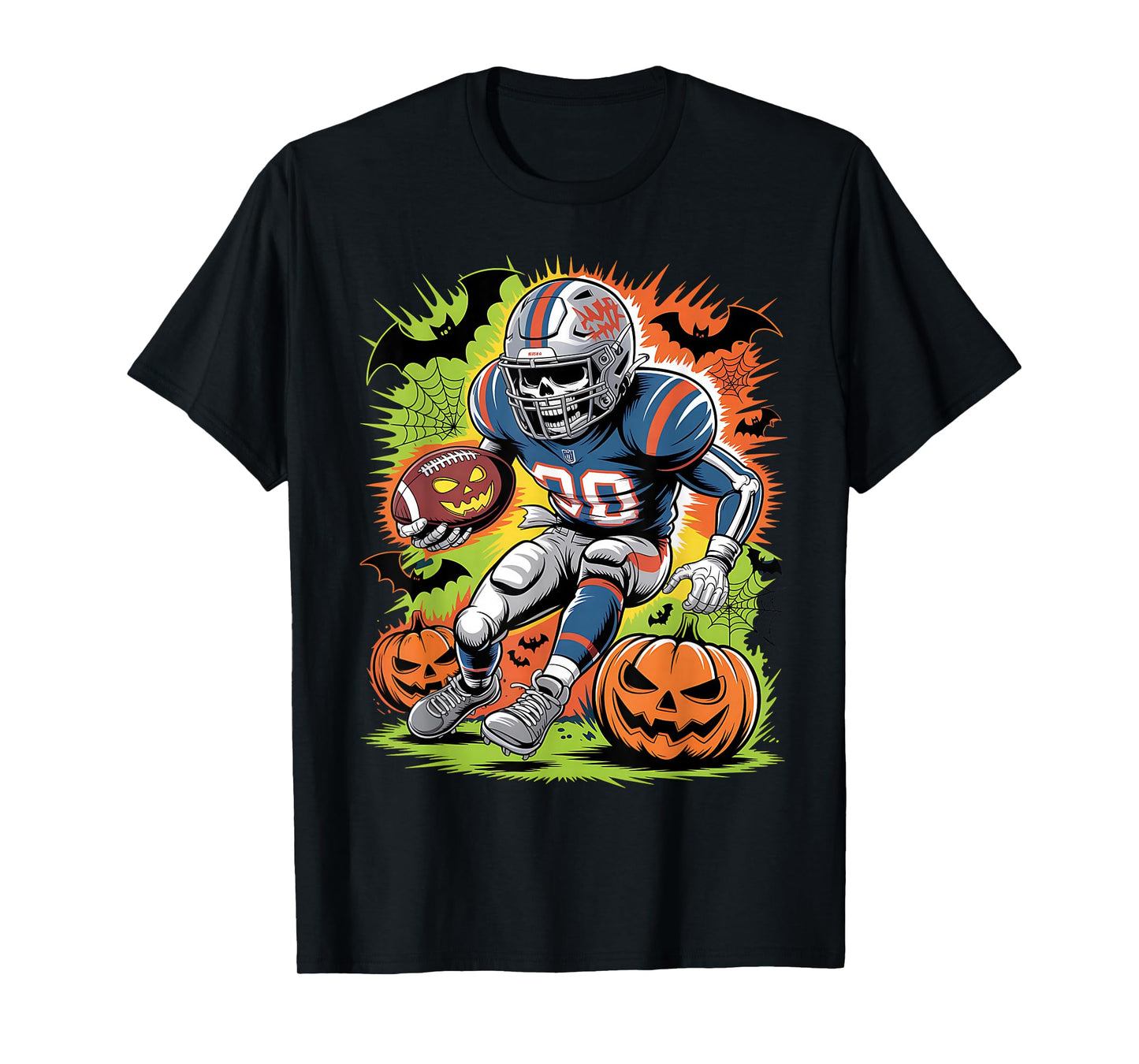 Skeleton Football Halloween Pumpkin Runner Sport T-Shirt