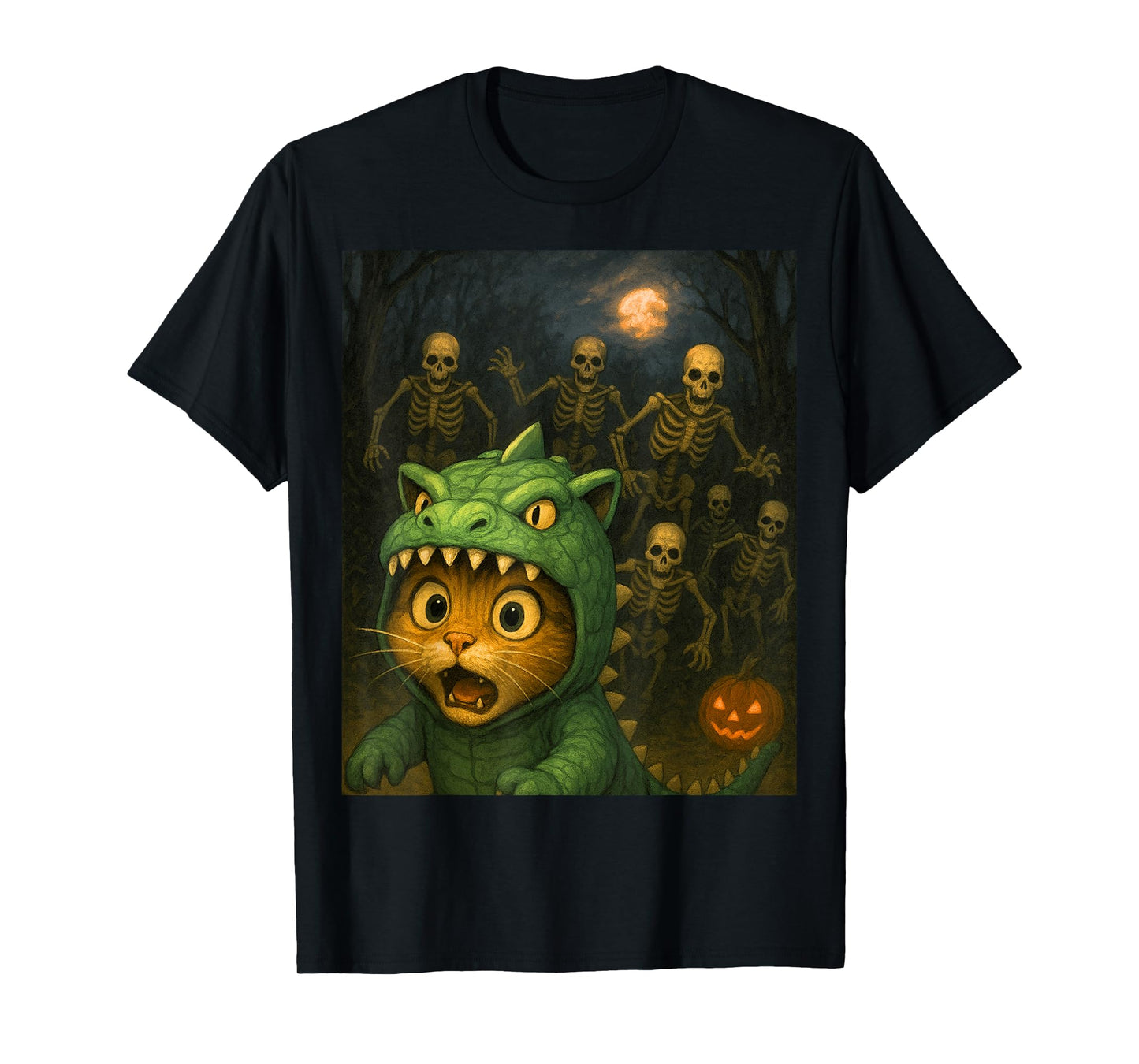 Funny Halloween Cat Selfie with Skeletons Spooky Cat Lovers T-Shirt