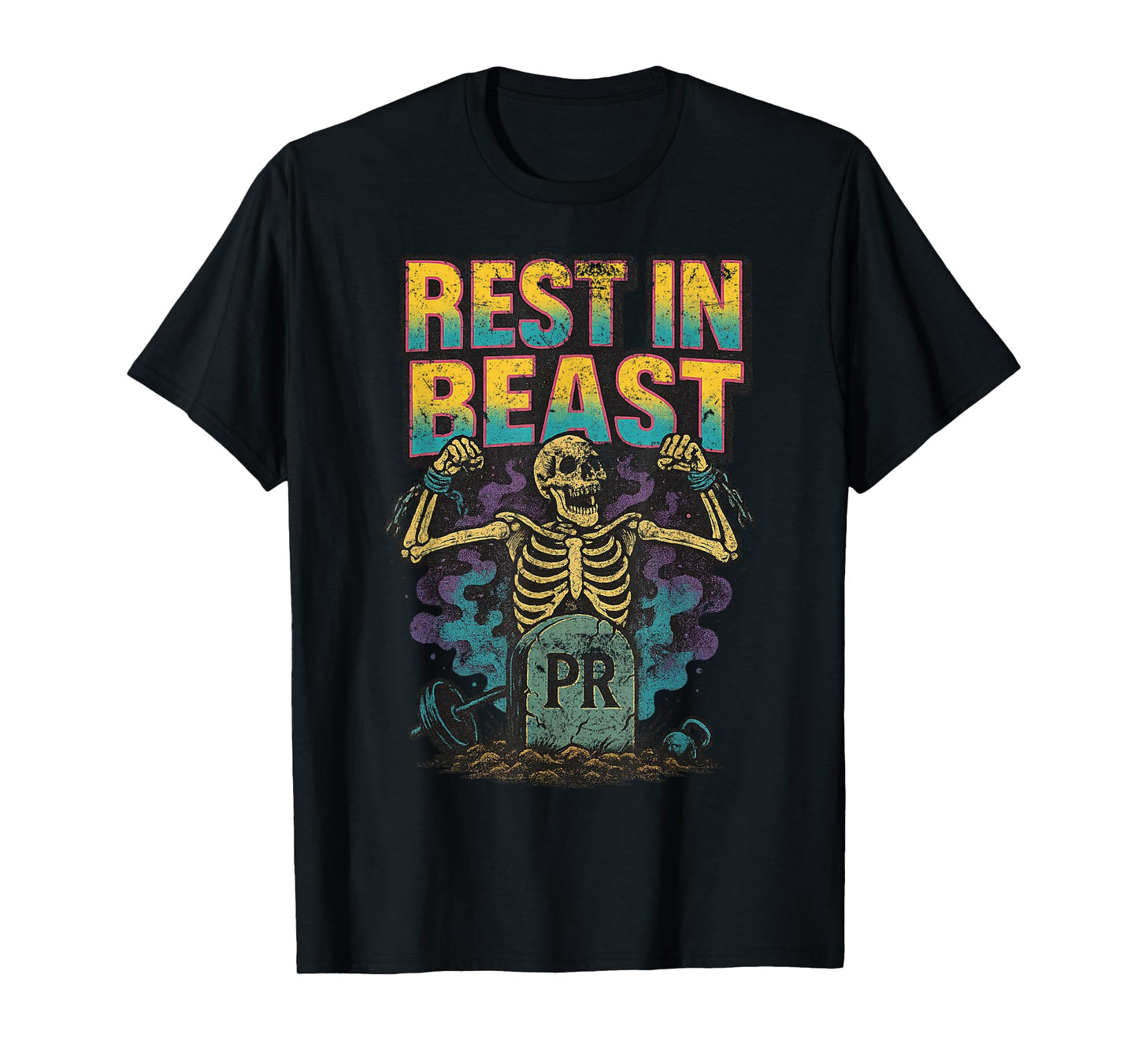 Rest in Beast Skeleton Crush PR Halloween 90's Retro Gym T-Shirt