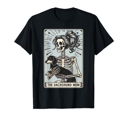 Dachshund Mom Tarot Card Halloween Skeleton Dog Witchy Vibes T-Shirt