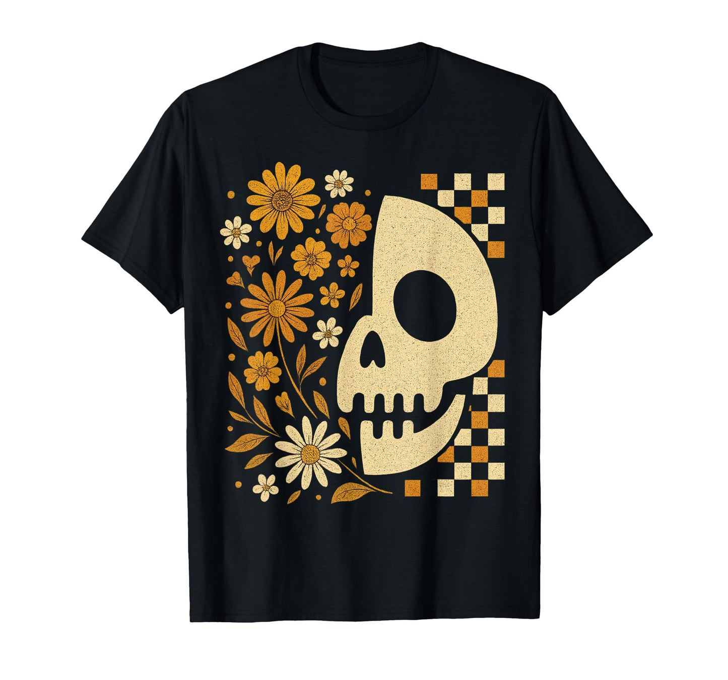 Funny Skull Halloween Floral Spooky Season Funny Fall Vibes T-Shirt