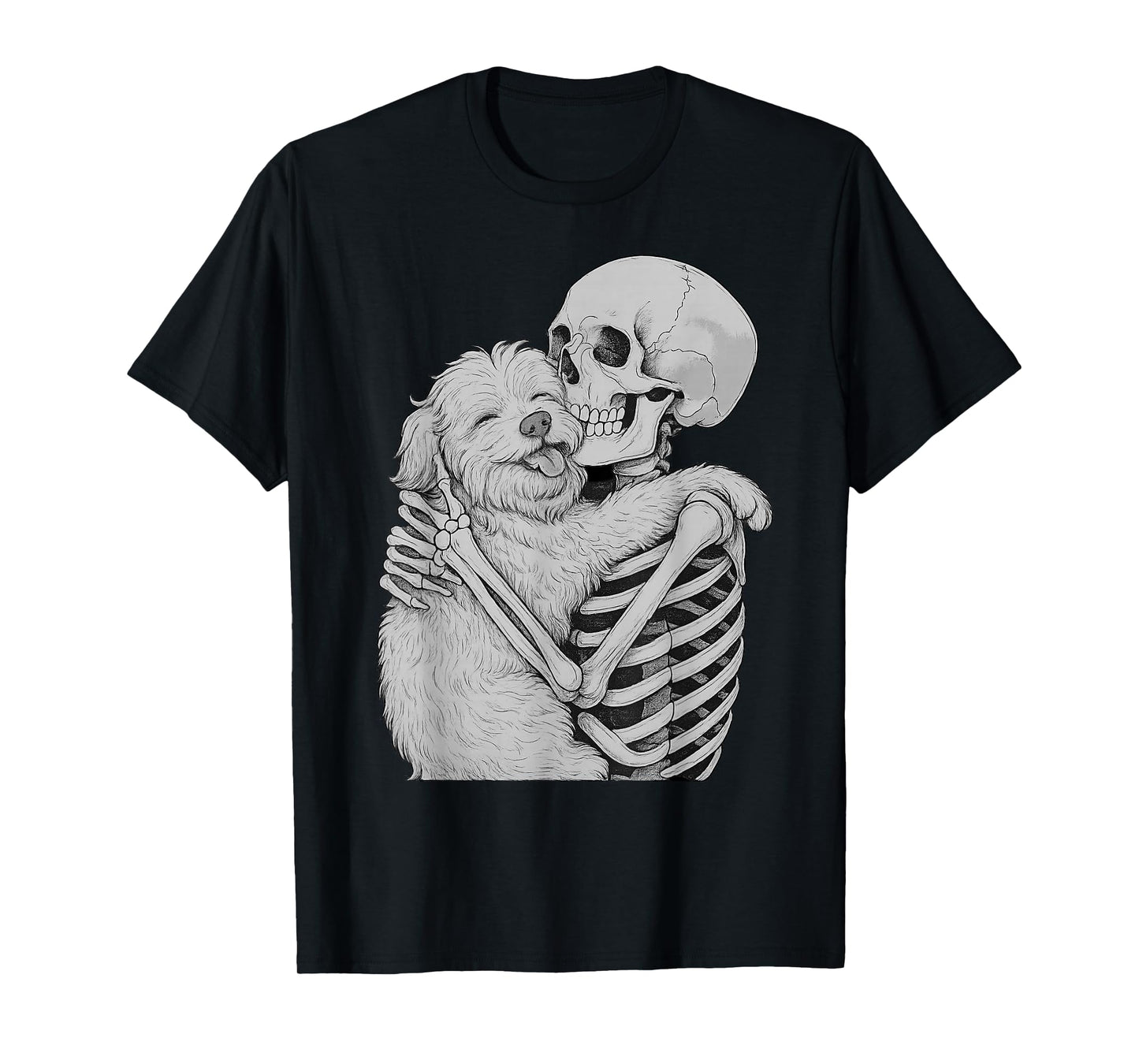 Maltese Dog Skeleton Hug Halloween Dog Lover T-Shirt
